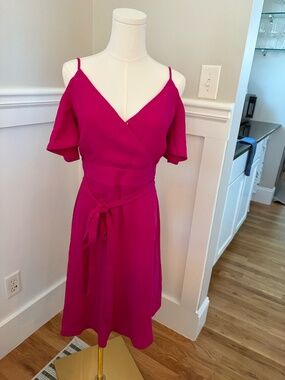 Ann Taylor Pink Wrap Dress NWT Size 2 Cold Shoulder Tie Waist Fit & Flare